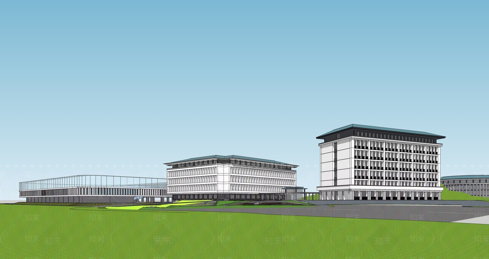 现代新中式学校建筑SU模型下载【ID:1190662881】