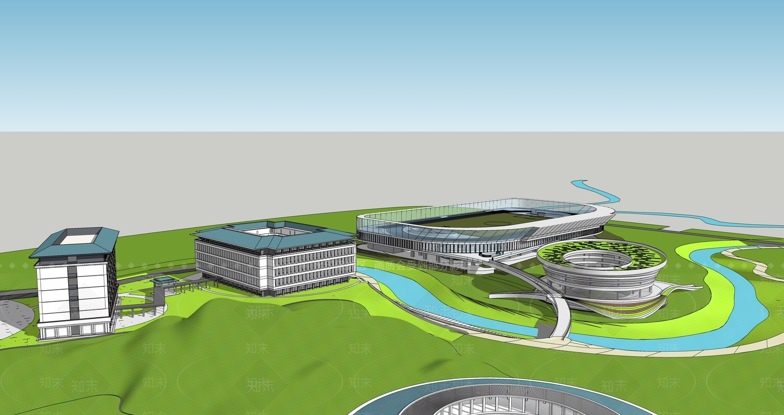 现代新中式学校建筑SU模型下载【ID:1190662881】