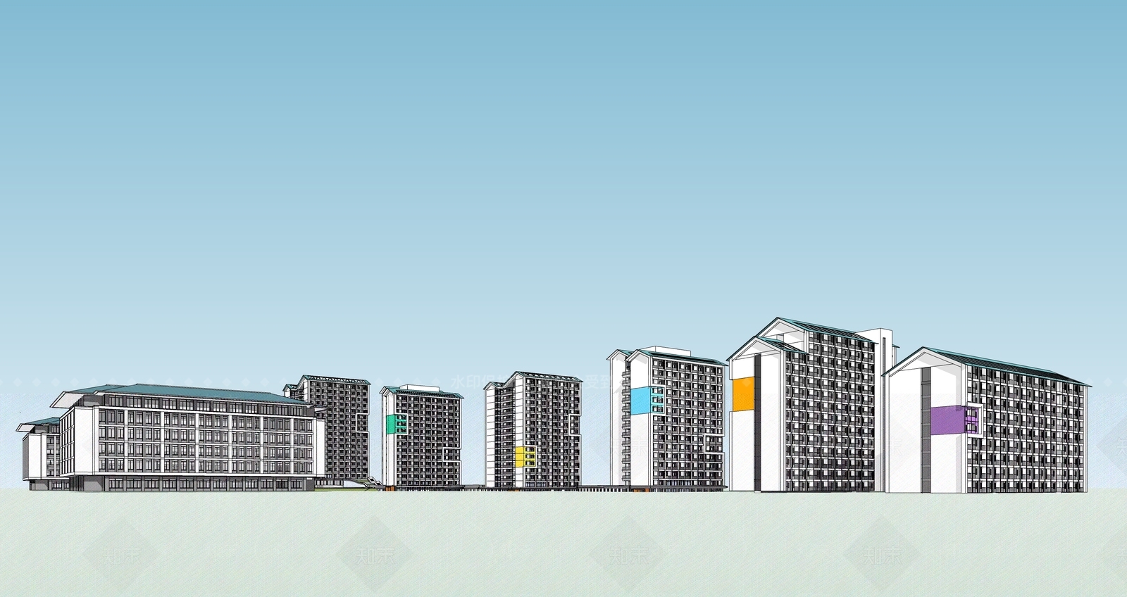 现代新中式学校建筑SU模型下载【ID:1190663080】