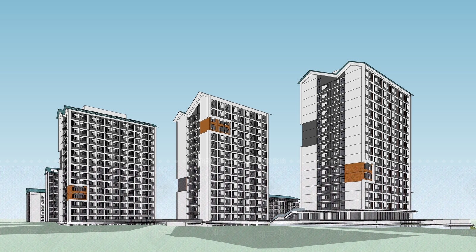 现代新中式学校建筑SU模型下载【ID:1190663080】
