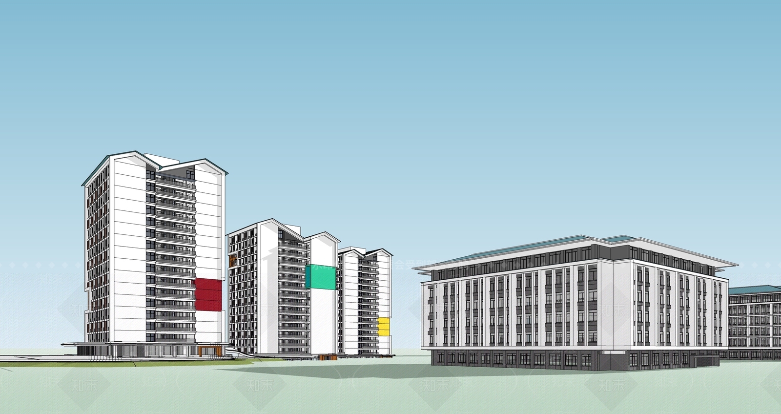 现代新中式学校建筑SU模型下载【ID:1190663080】
