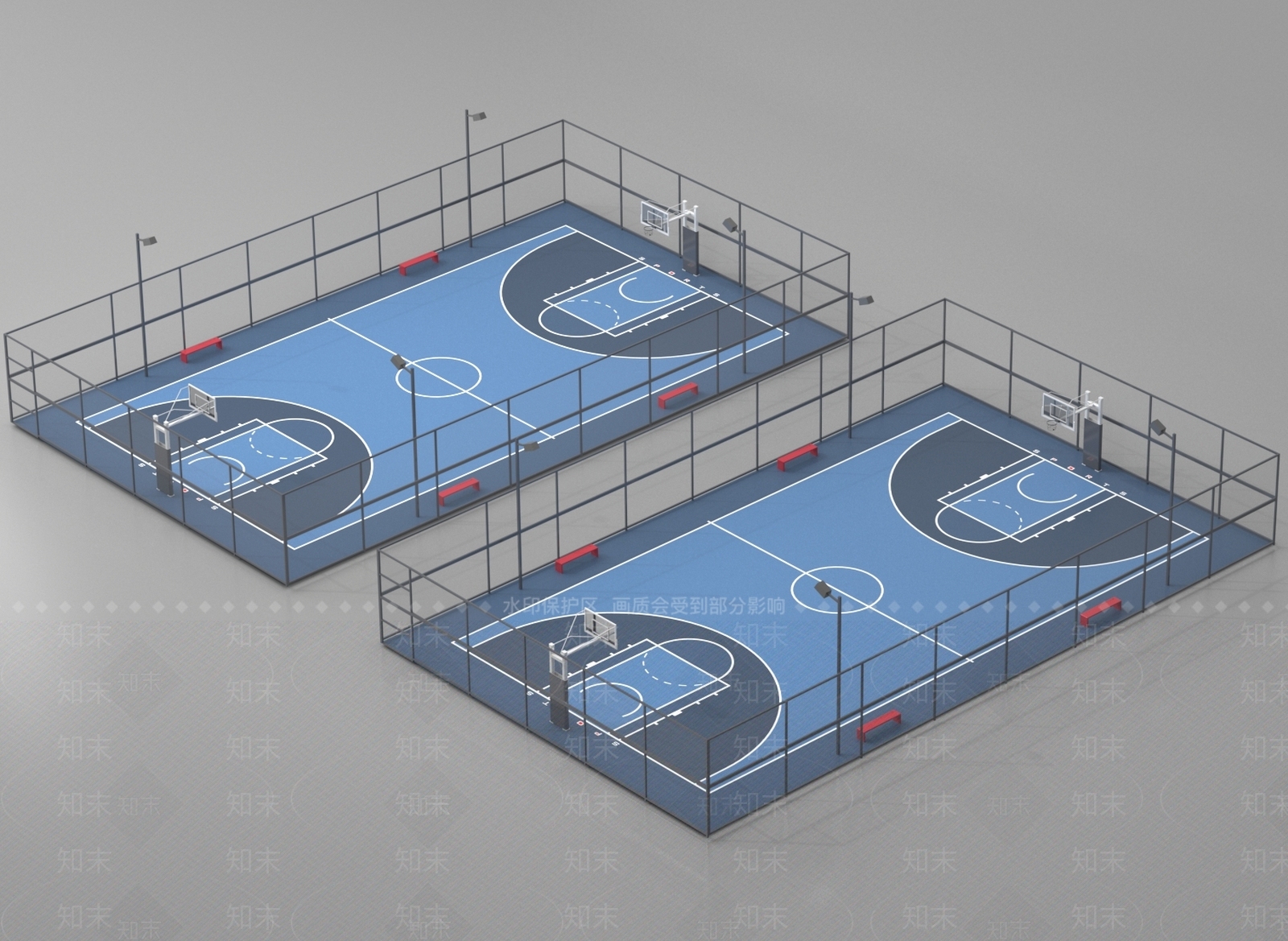 现代篮球场SU模型下载【ID:1190663384】
