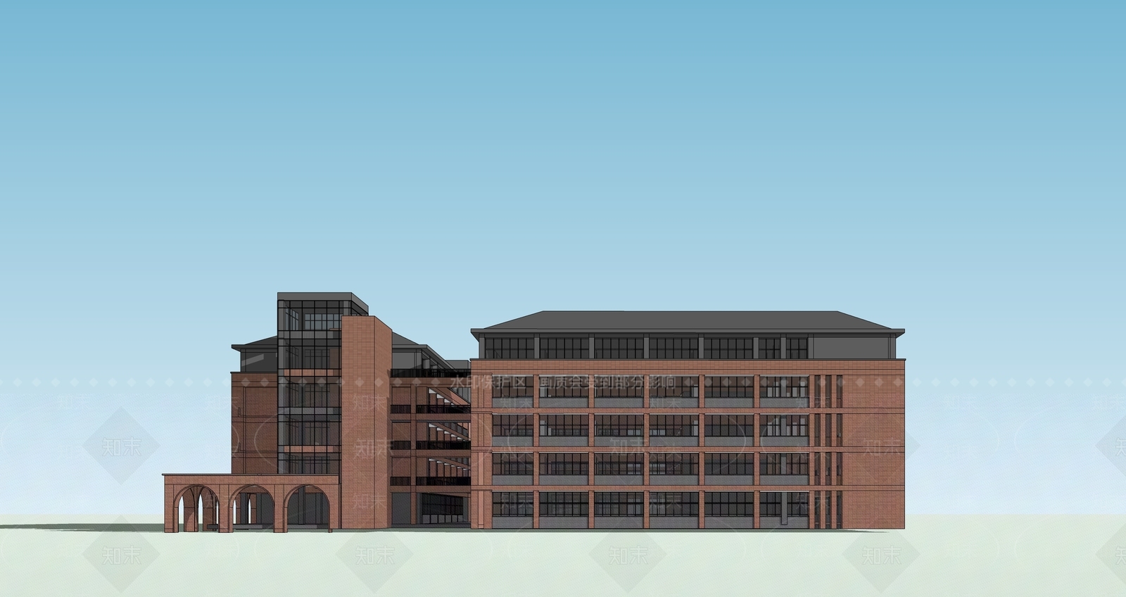 现代新中式学校建筑SU模型下载【ID:1190663524】