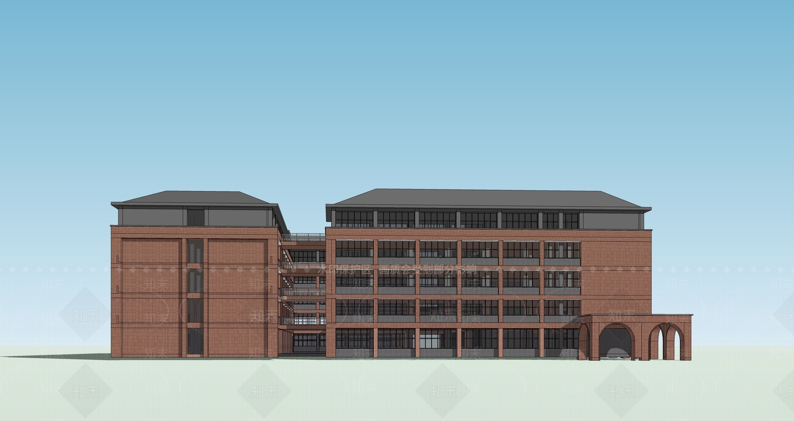现代新中式学校建筑SU模型下载【ID:1190663524】