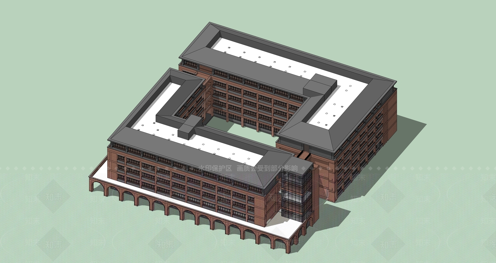 现代新中式学校建筑SU模型下载【ID:1190663524】