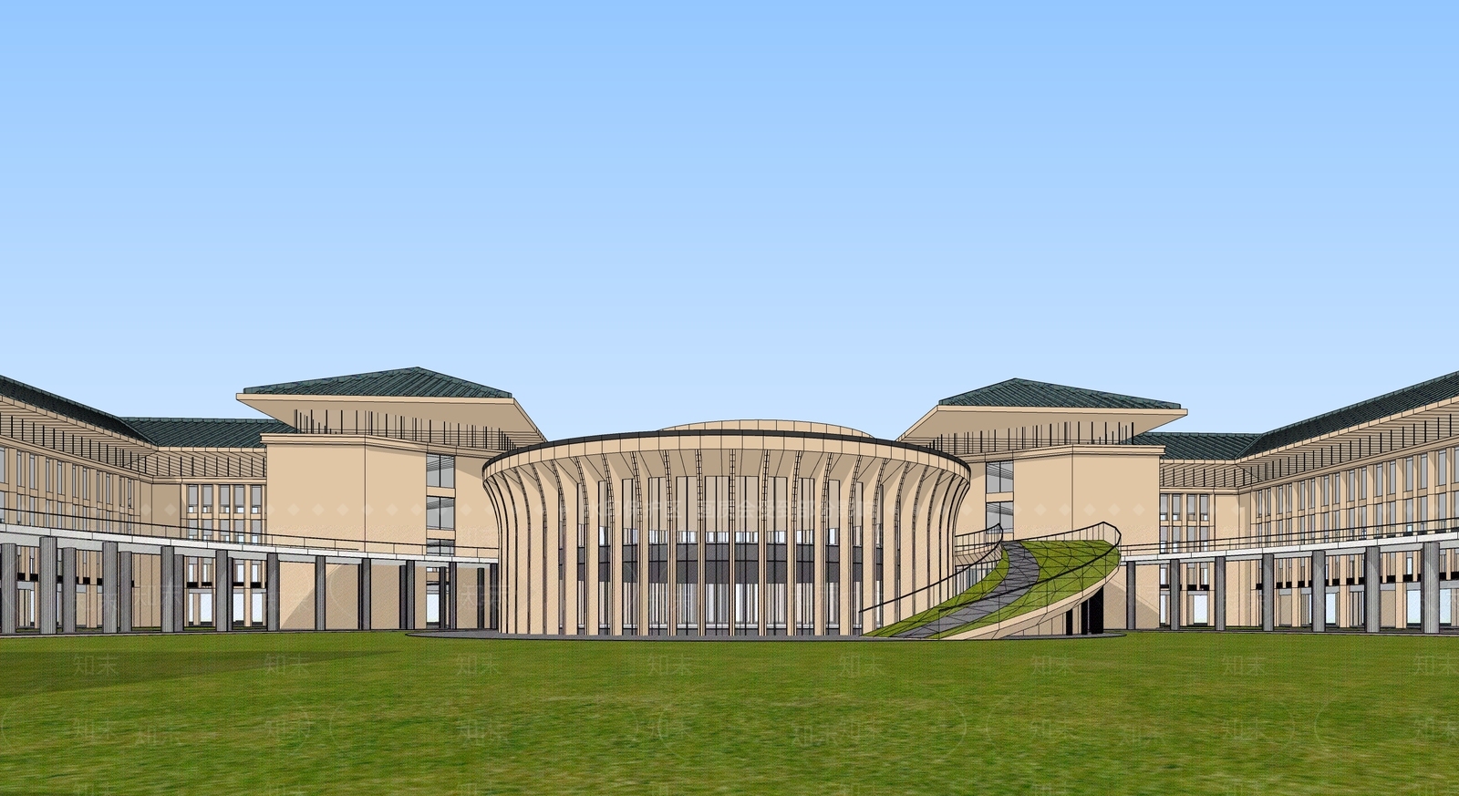 现代新中式学校建筑SU模型下载【ID:1190663795】