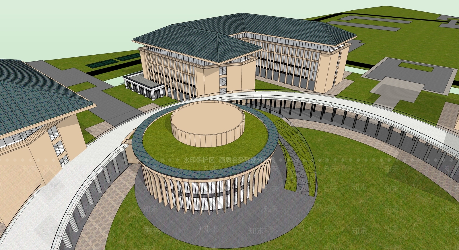 现代新中式学校建筑SU模型下载【ID:1190663795】