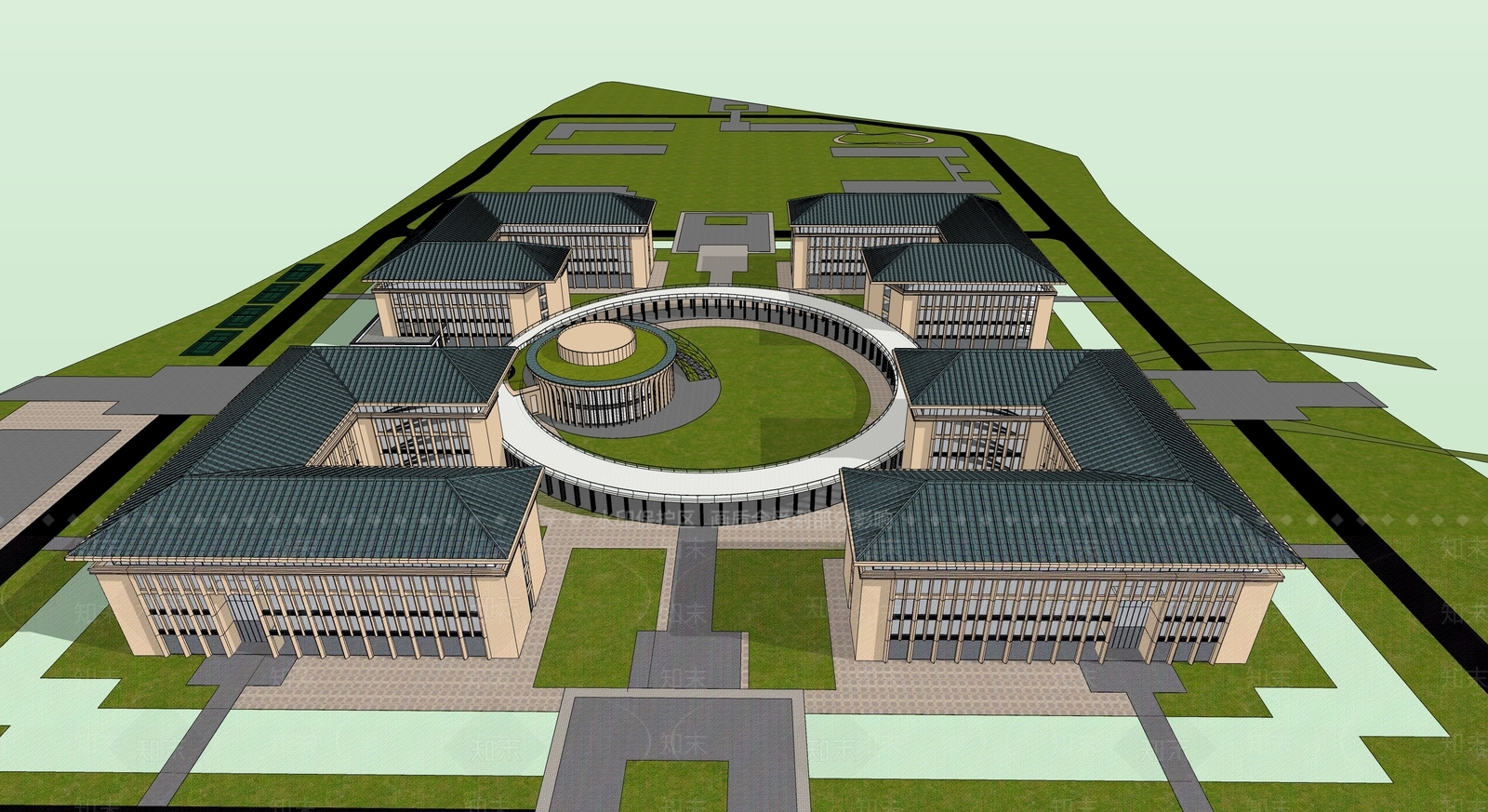 现代新中式学校建筑SU模型下载【ID:1190663795】