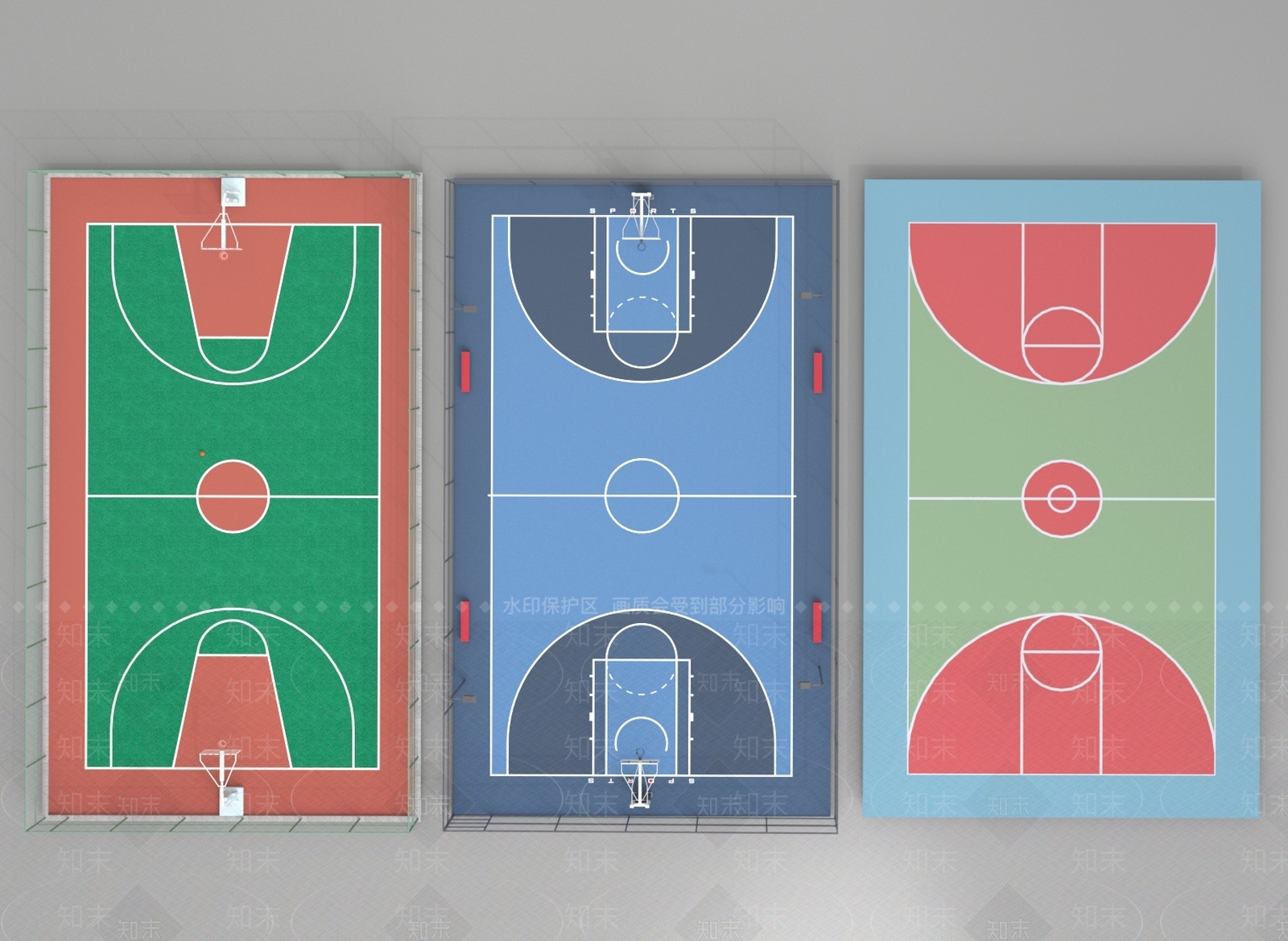 现代篮球场SU模型下载【ID:1190663845】