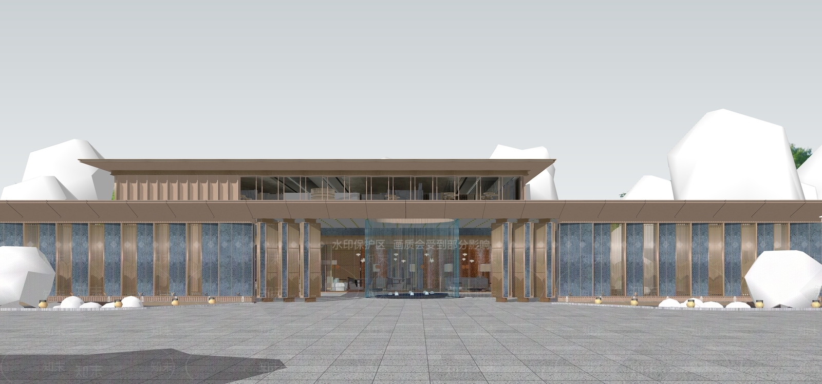 现代售楼处建筑SU模型下载【ID:1190664021】
