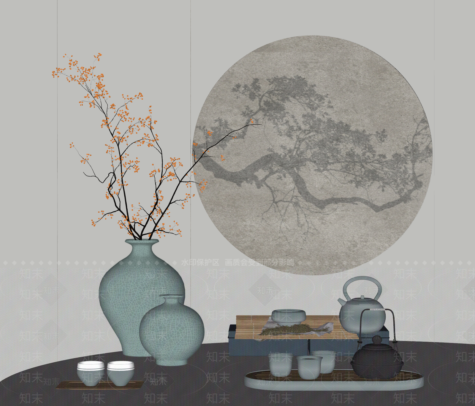 新中式摆件组合SU模型下载【ID:1190665059】