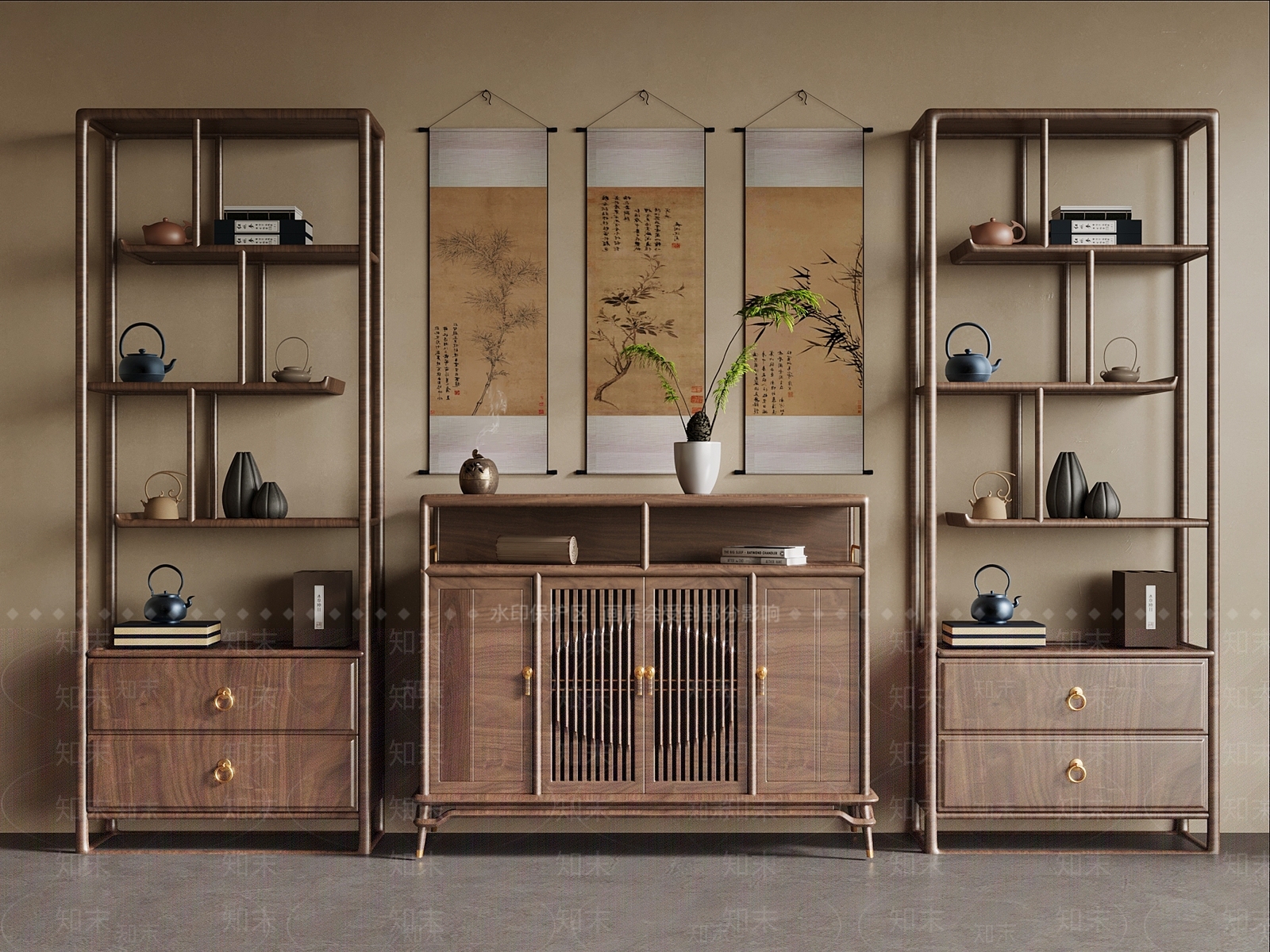 新中式博古架SU模型下载【ID:1190668297】