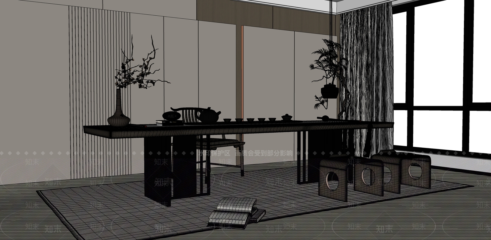 新中式中式茶室SU模型下载【ID:1190669771】