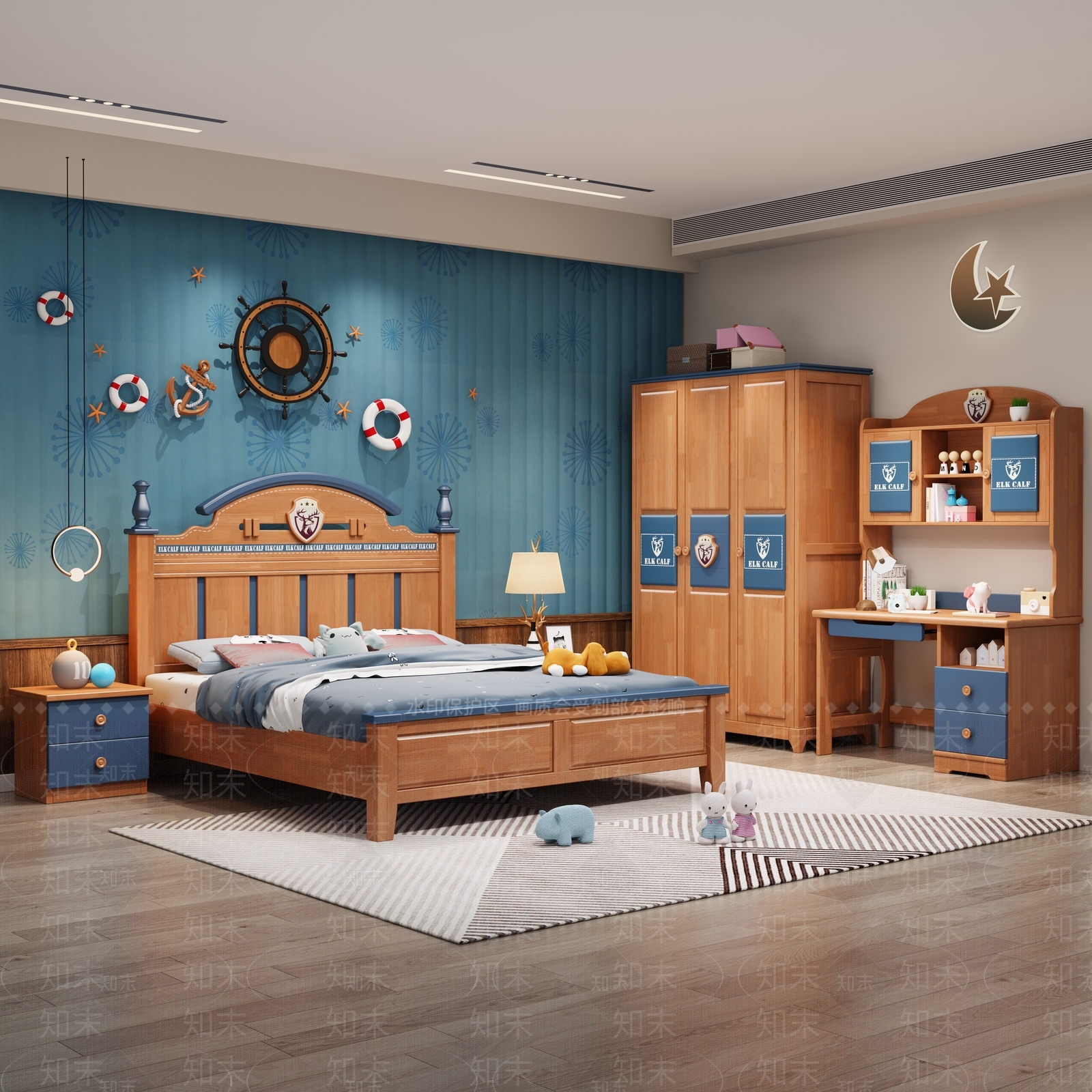 美式简欧通用儿童房3D模型下载【ID:1190672428】