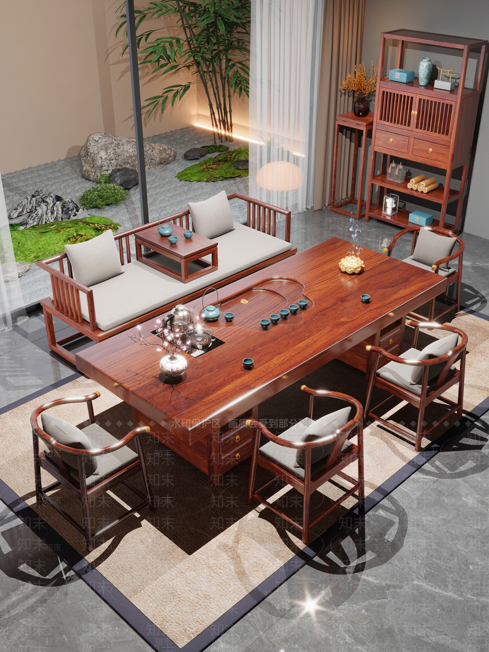 新中式中式茶室3D模型下载【ID:1190673472】