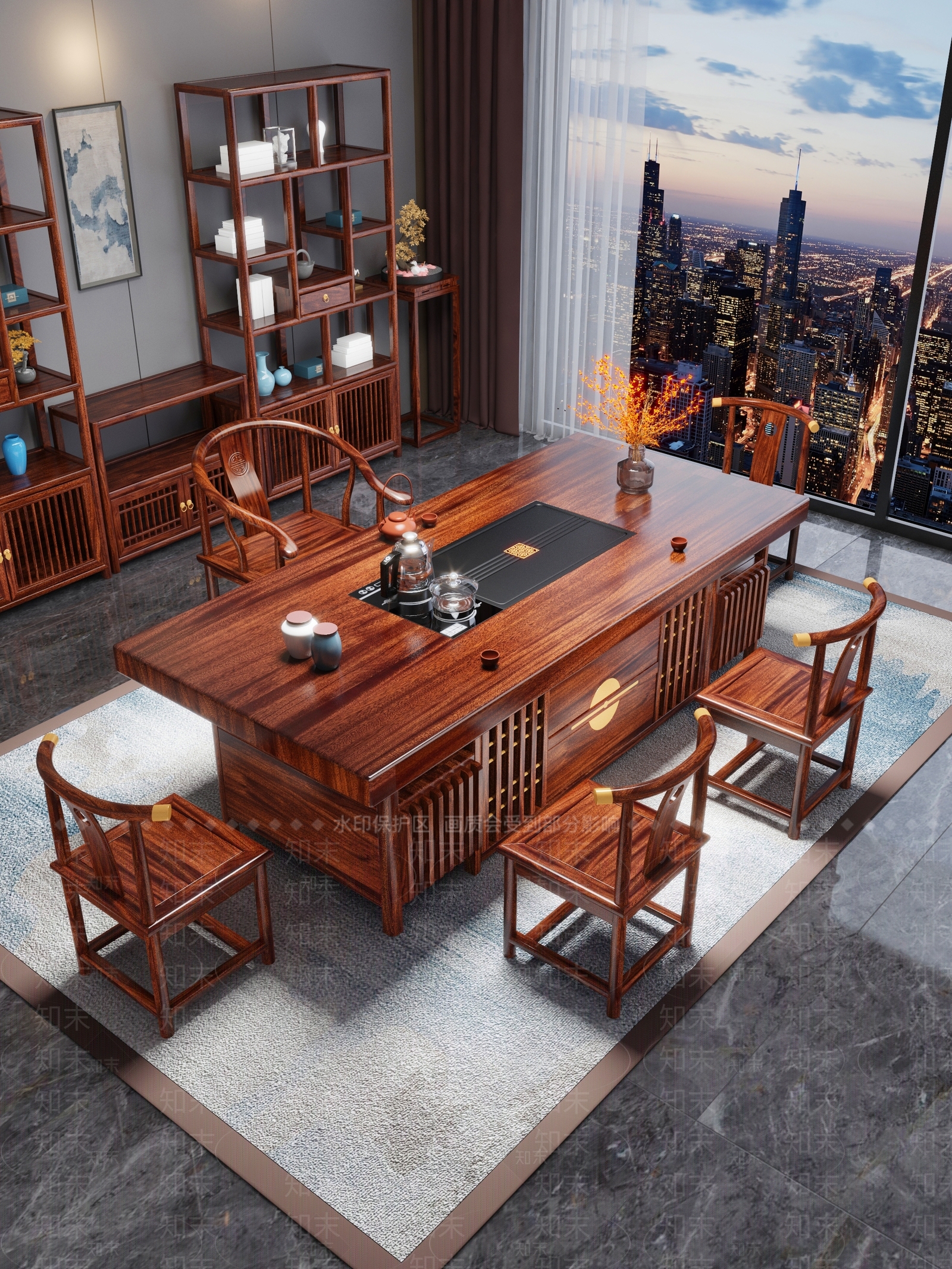 新中式中式茶室3D模型下载【ID:1190674597】