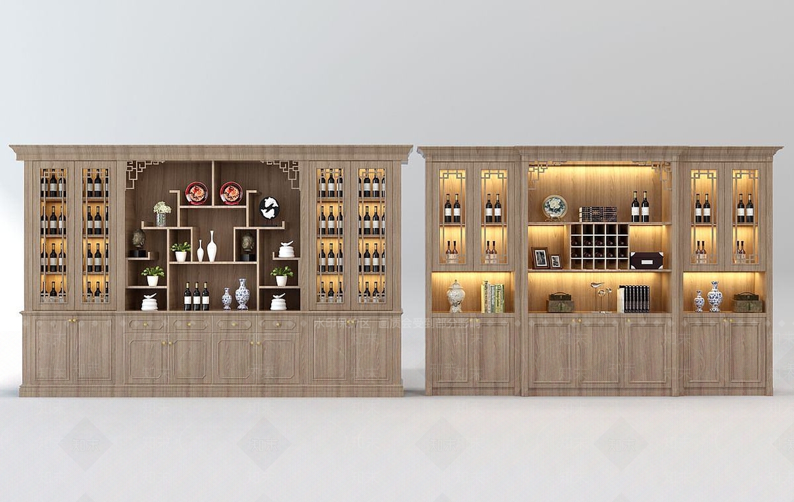 新中式实木酒柜组合3D模型下载【ID:1190682130】