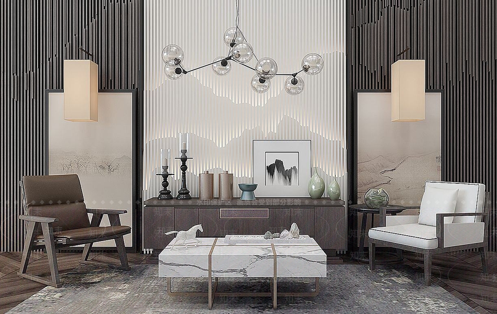 新中式屏风电视柜3D模型下载【ID:1190682112】