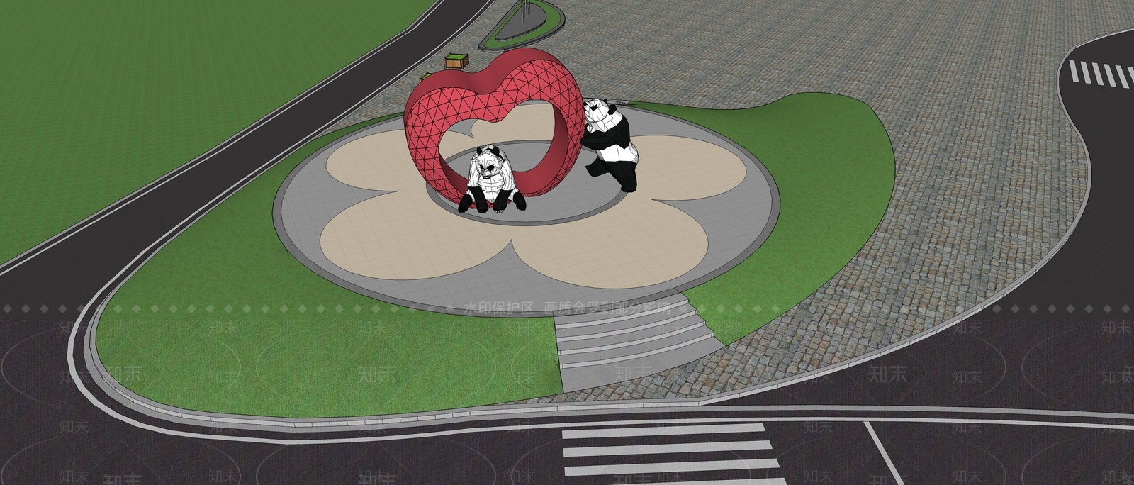 现代广场景观SU模型下载【ID:1190683127】
