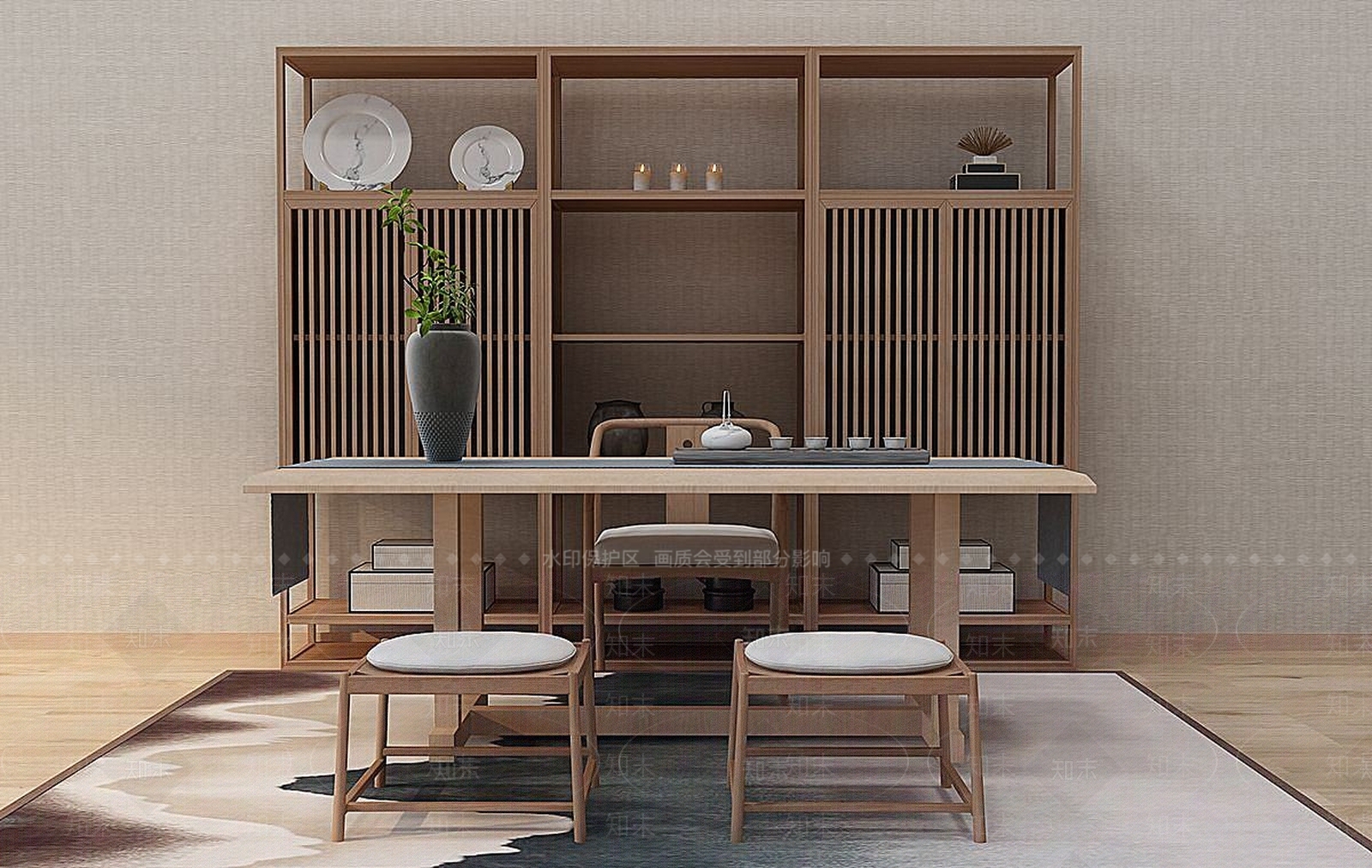 新中式茶桌3D模型下载【ID:1190683695】