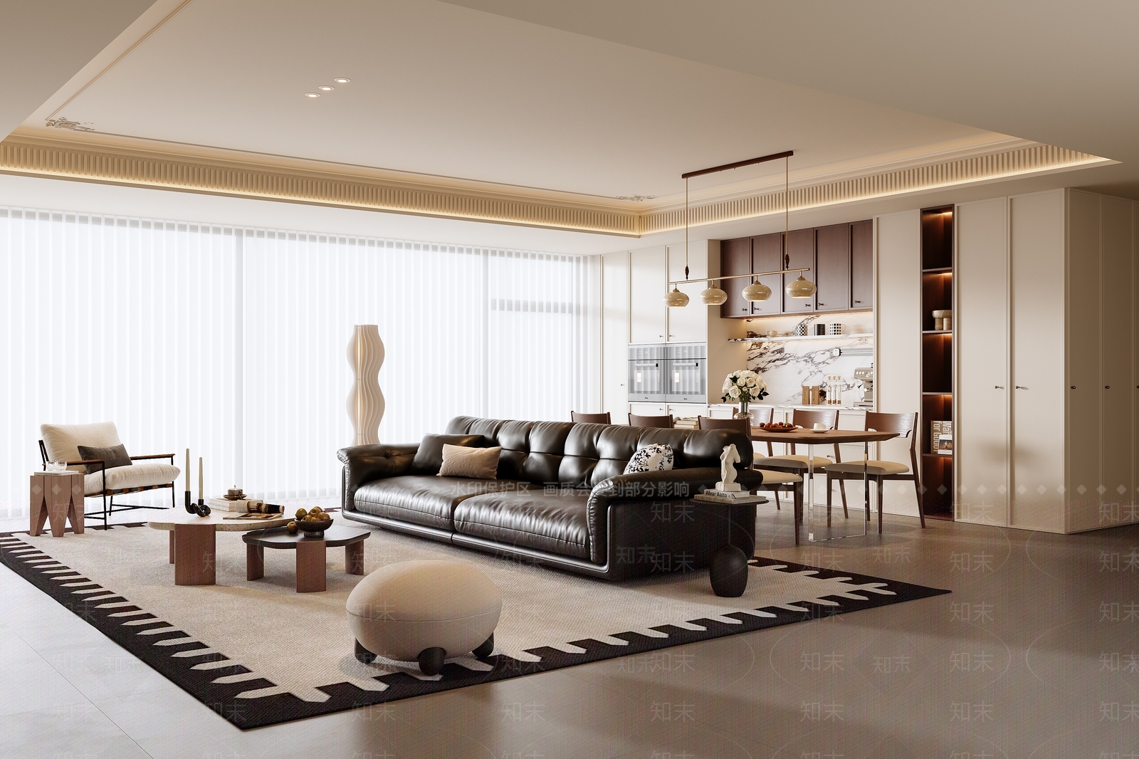 黑色皮革多人沙发三人沙发3D模型下载【ID:1227430096】