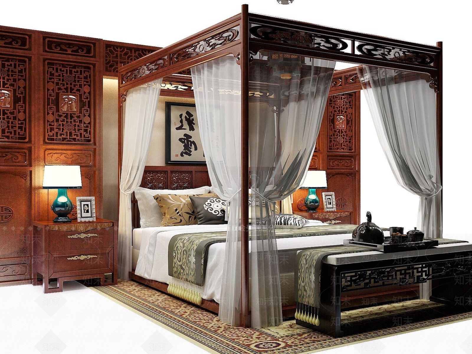中式床中式3D模型下载【ID:1190834973】