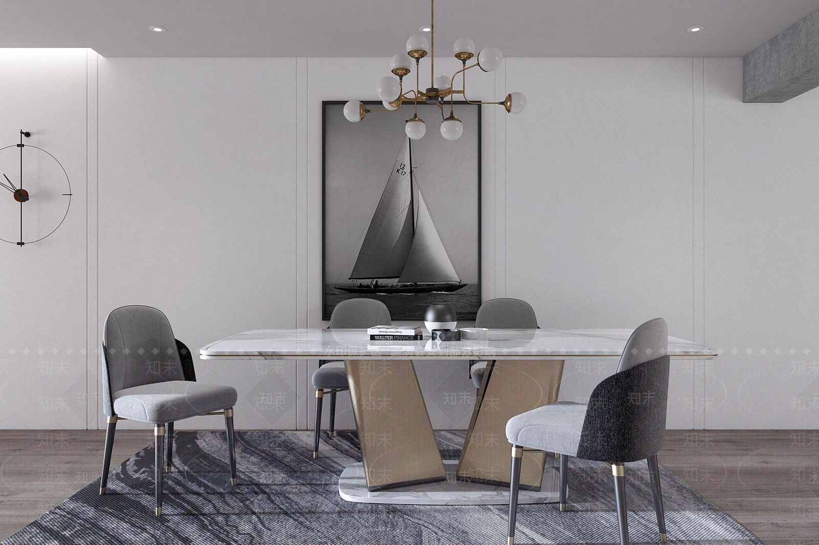 现代餐厅餐桌餐椅挂画组合3D模型下载【ID:1190691067】