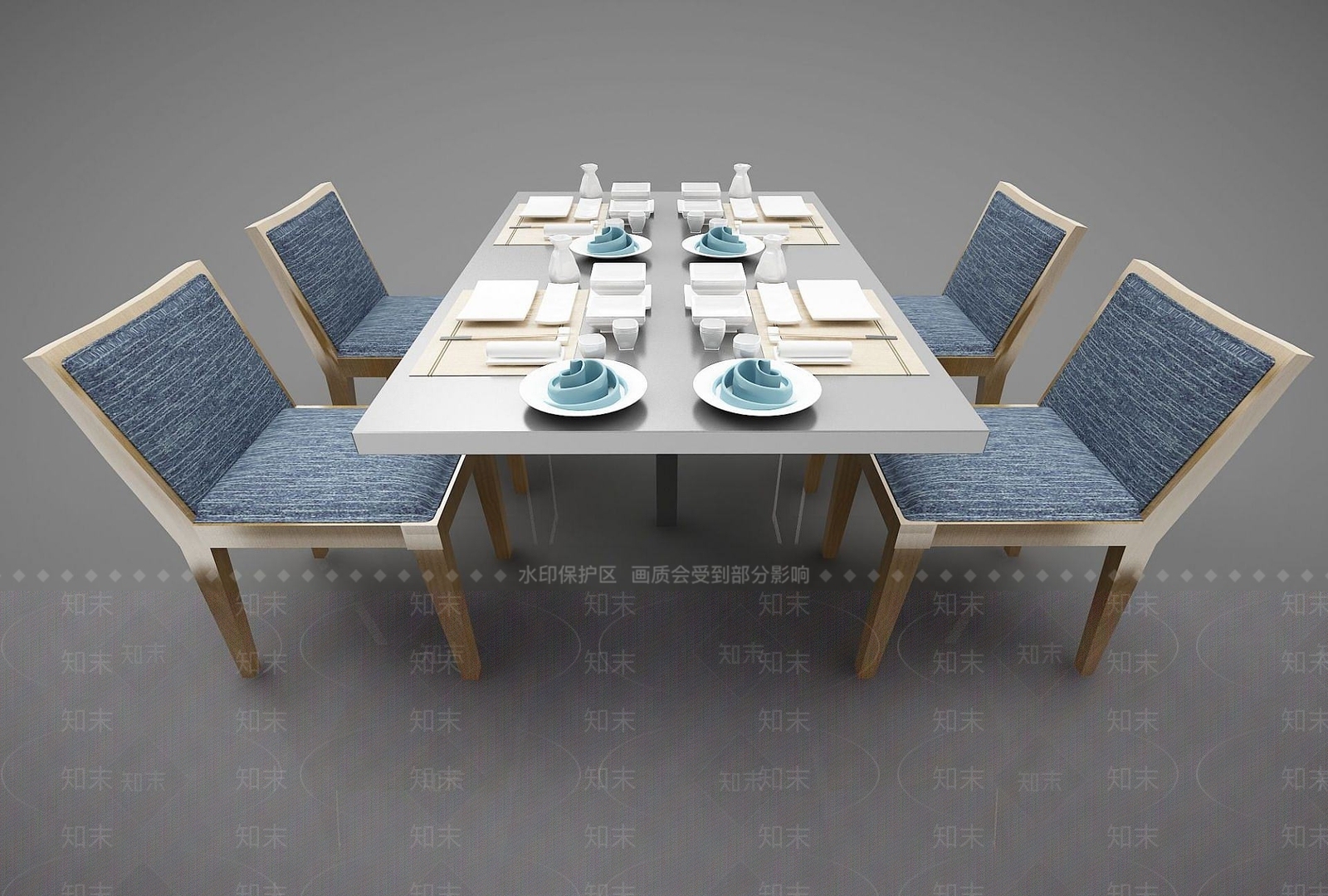 现代餐桌组合3D模型下载【ID:1190693033】