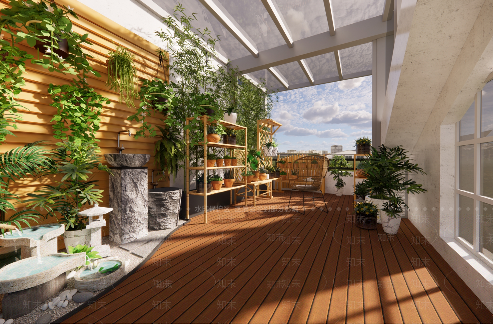 新中式中式屋顶花园SU模型下载【ID:1190693384】