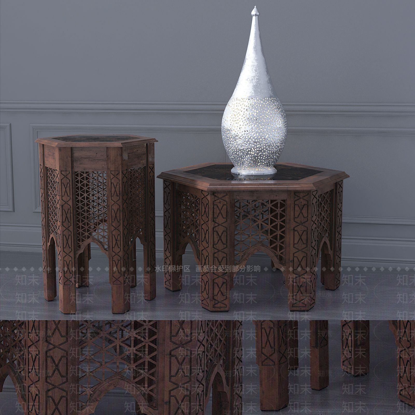 新中式小茶几台灯组合3D模型下载【ID:1190695930】