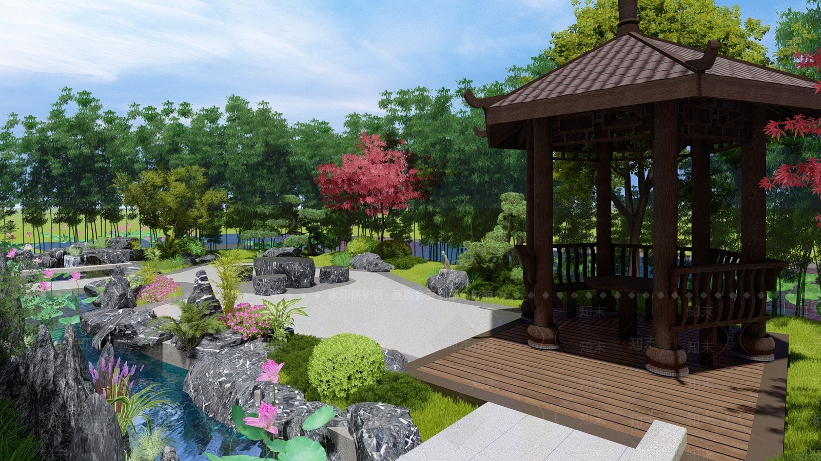 新中式现代别墅庭院SU模型下载【ID:1190696779】