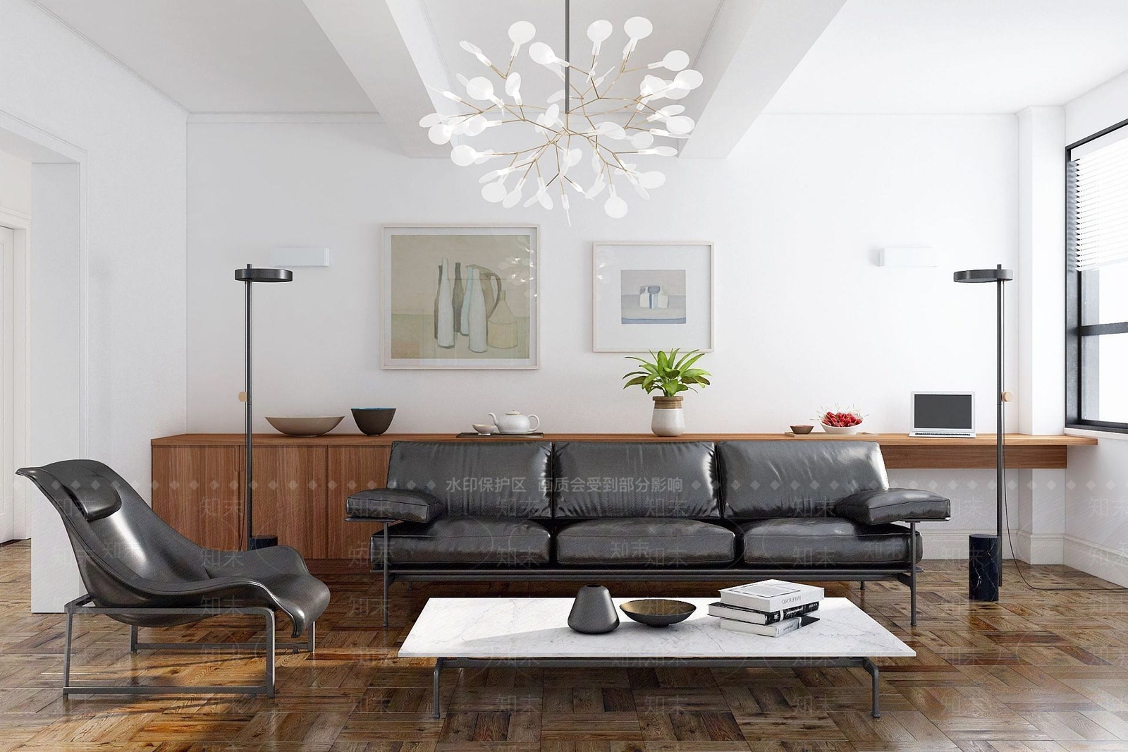 现代黑色皮质沙发3D模型下载【ID:1190697210】