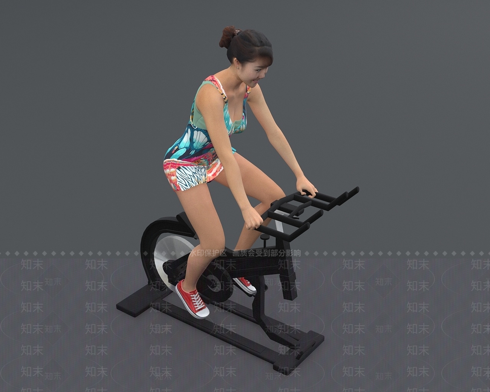 现代骑动感单车的健身女教练3D模型下载【ID:1190697497】