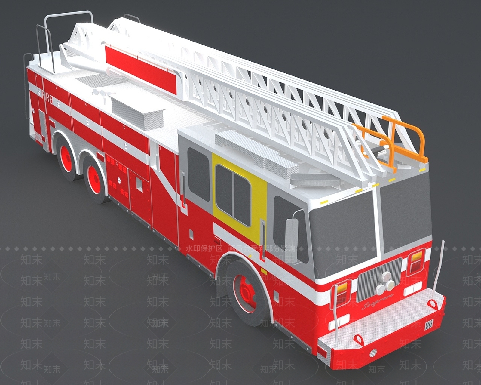 现代消防车消防云梯3D模型下载【ID:1190697583】