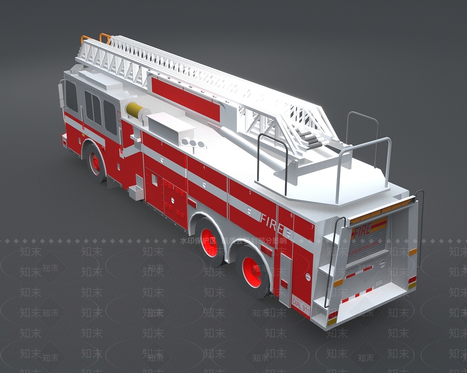 现代消防车消防云梯3D模型下载【ID:1190697583】