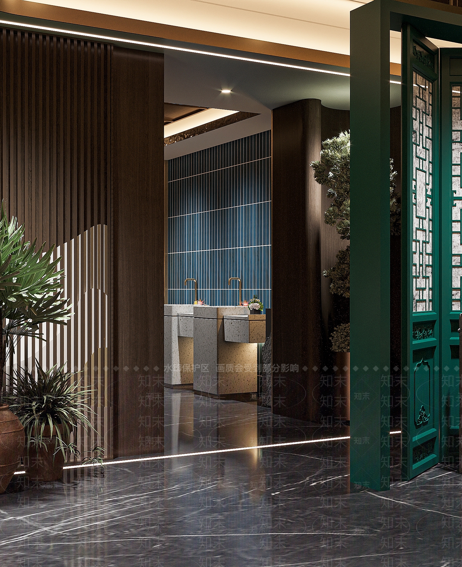 现代轻奢中餐厅SU模型下载【ID:1190788347】