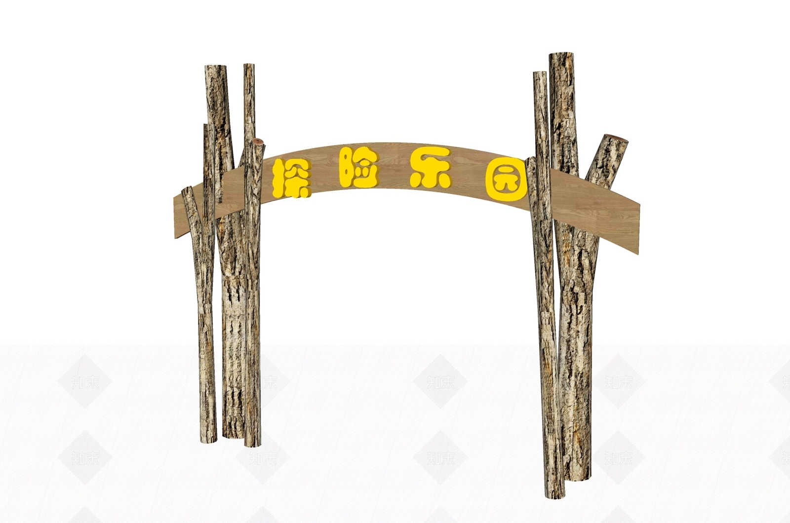 原木入口大门SU模型下载【ID:1190702953】