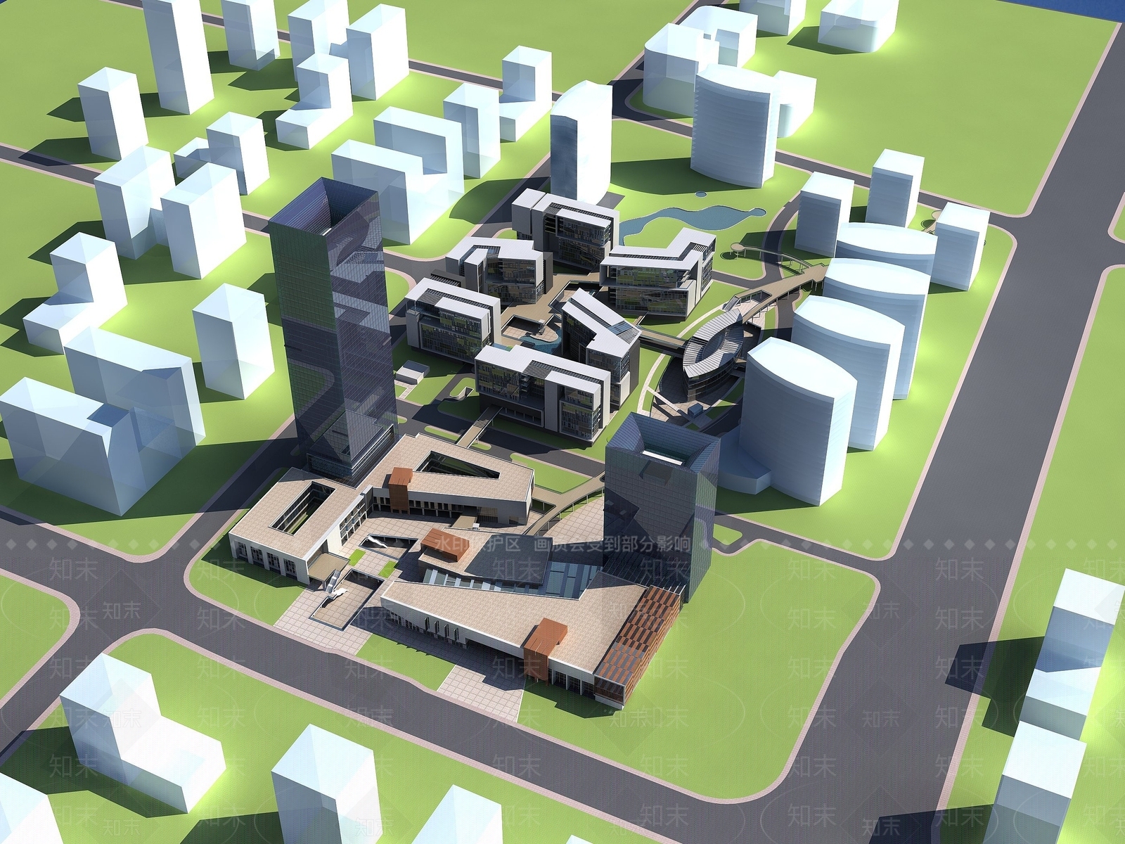 现代鸟瞰规划3D模型下载【ID:1190710674】