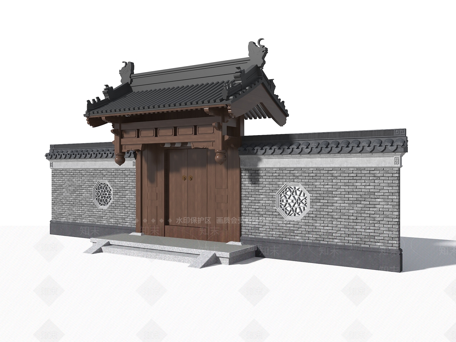 中式入口大门SU模型下载【ID:1190716374】