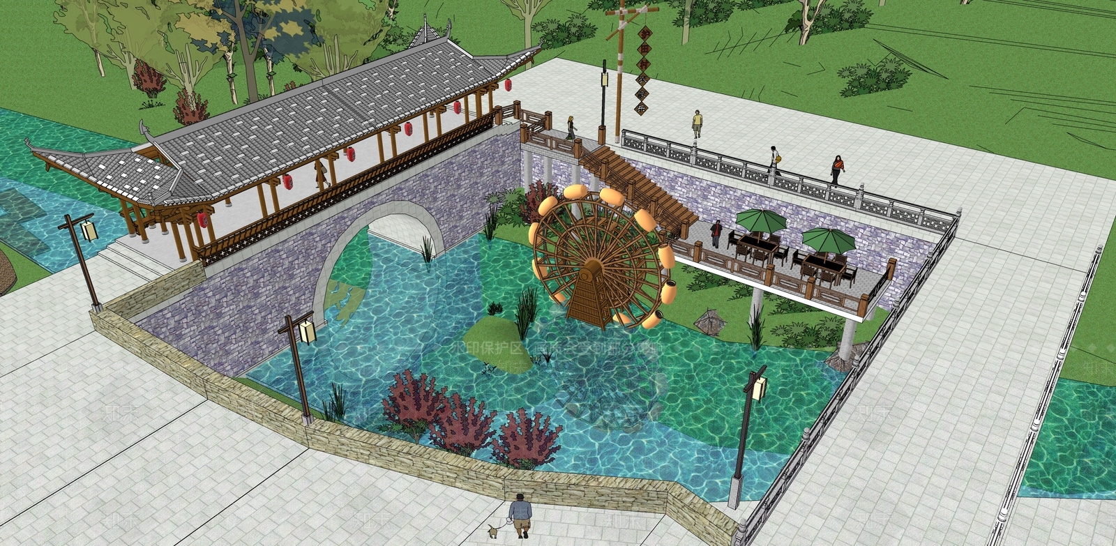 新中式中式滨水景观SU模型下载【ID:1190722828】
