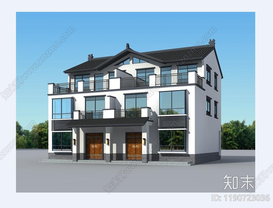 新中式中式别墅建筑施工图下载【ID:1190723036】