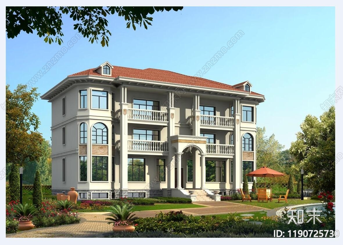 欧式别墅建筑施工图下载【ID:1190725730】
