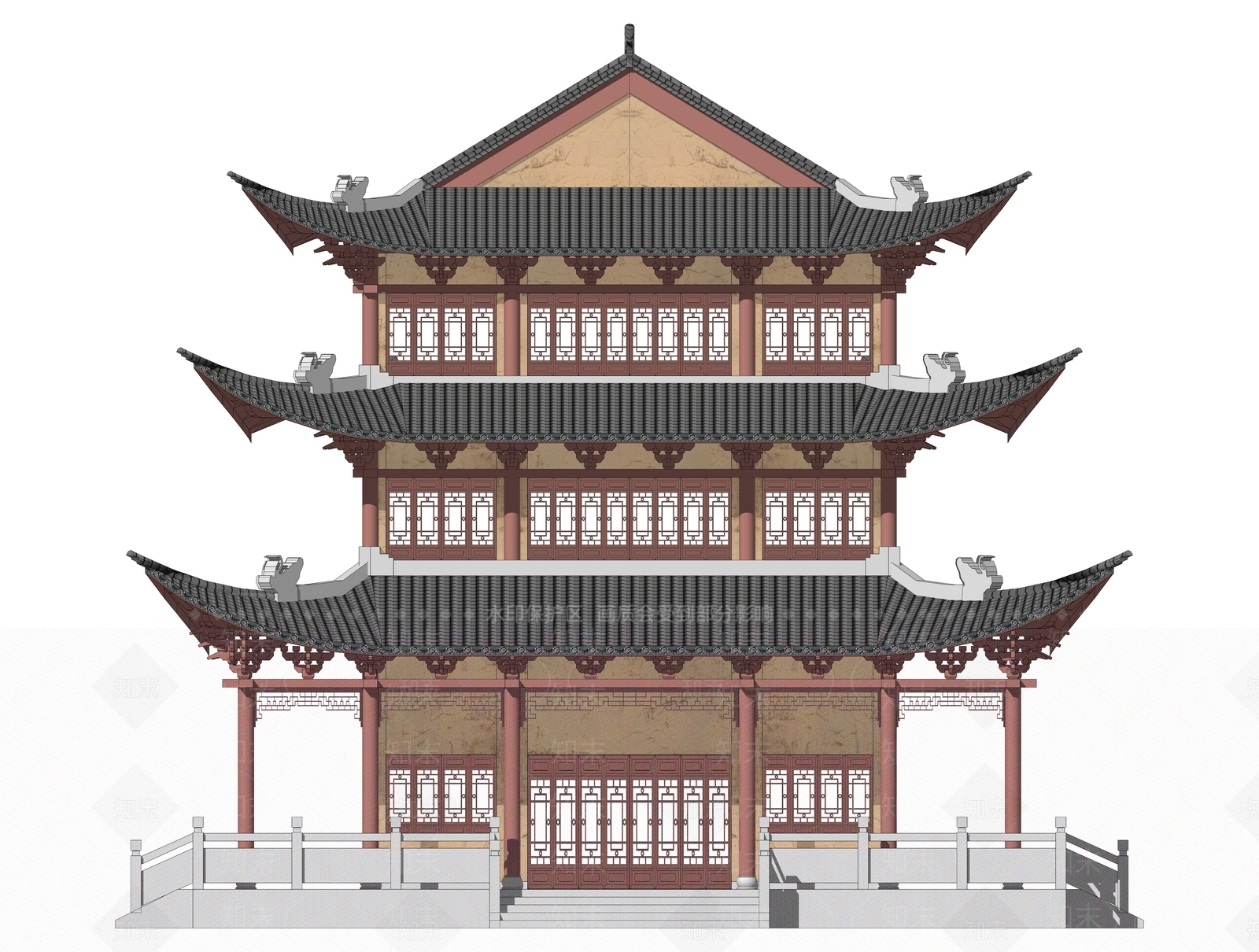 中式新中式古建筑SU模型下载【ID:1190727511】