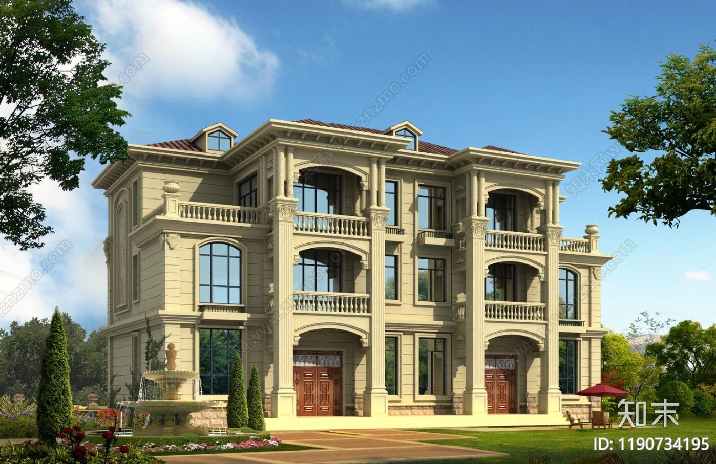 欧式别墅建筑施工图下载【ID:1190734195】