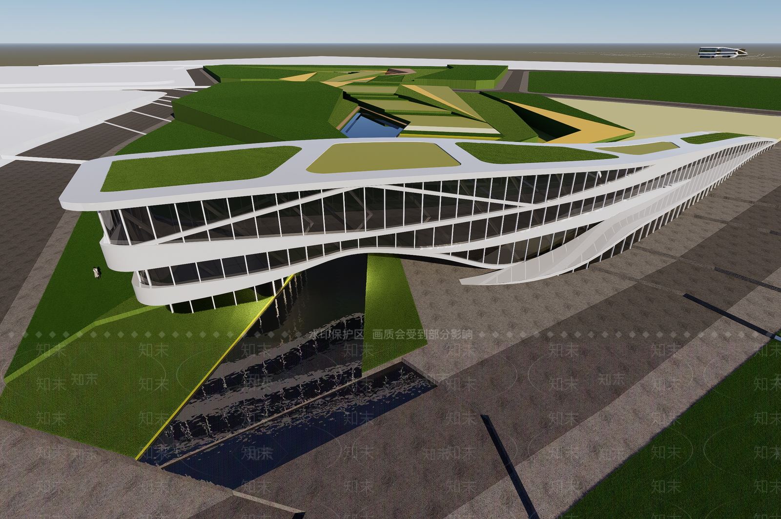 现代展览馆建筑SU模型下载【ID:1190734299】
