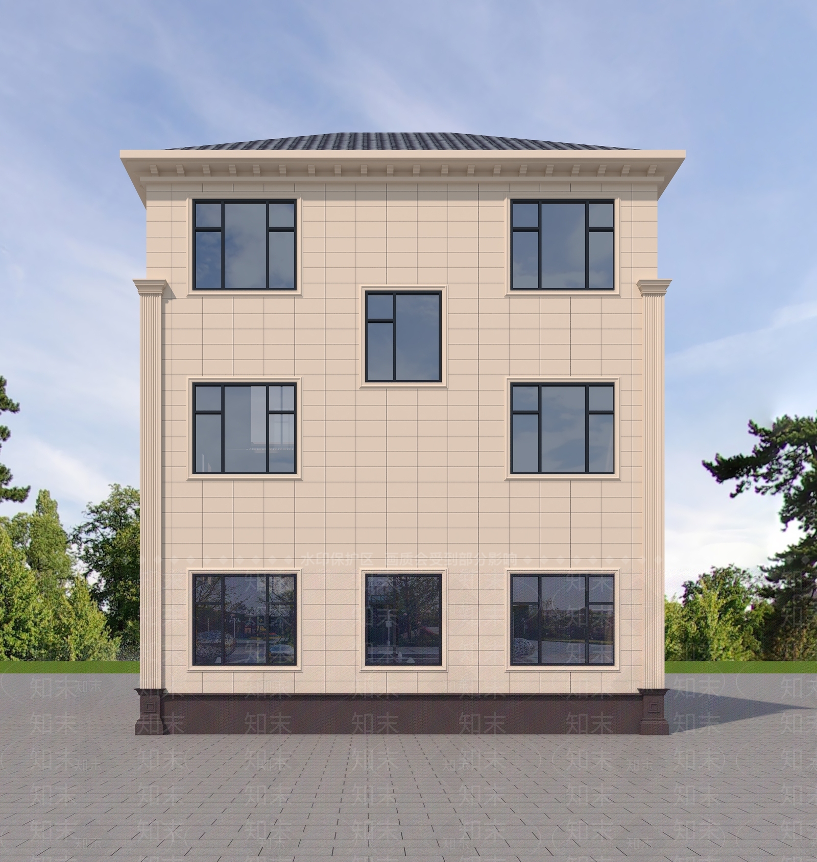 欧式简欧别墅外观3D模型下载【ID:1190736698】