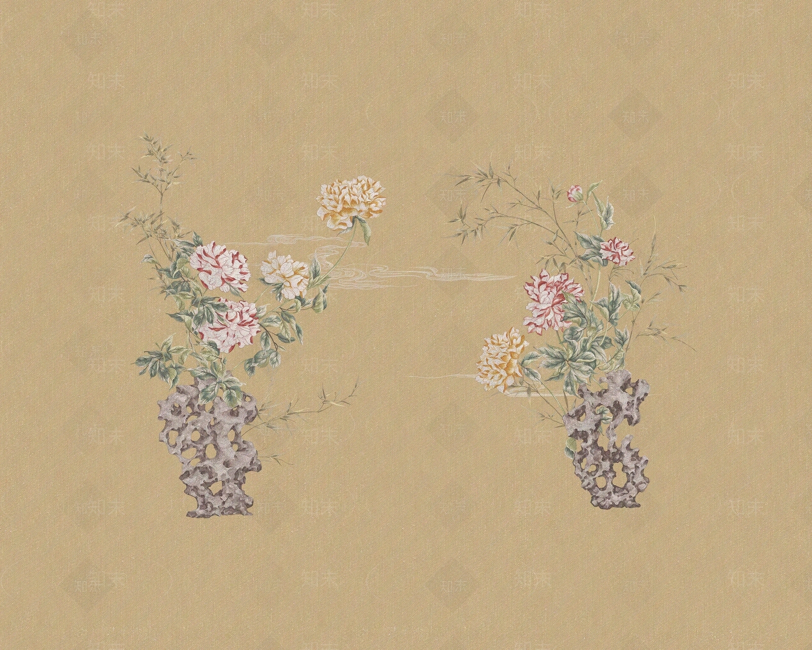 新中式中式花鸟壁纸贴图下载【ID:1190737422】