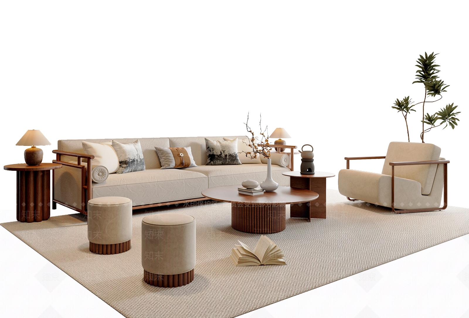 新中式中式沙发组合3D模型下载【ID:1190738037】