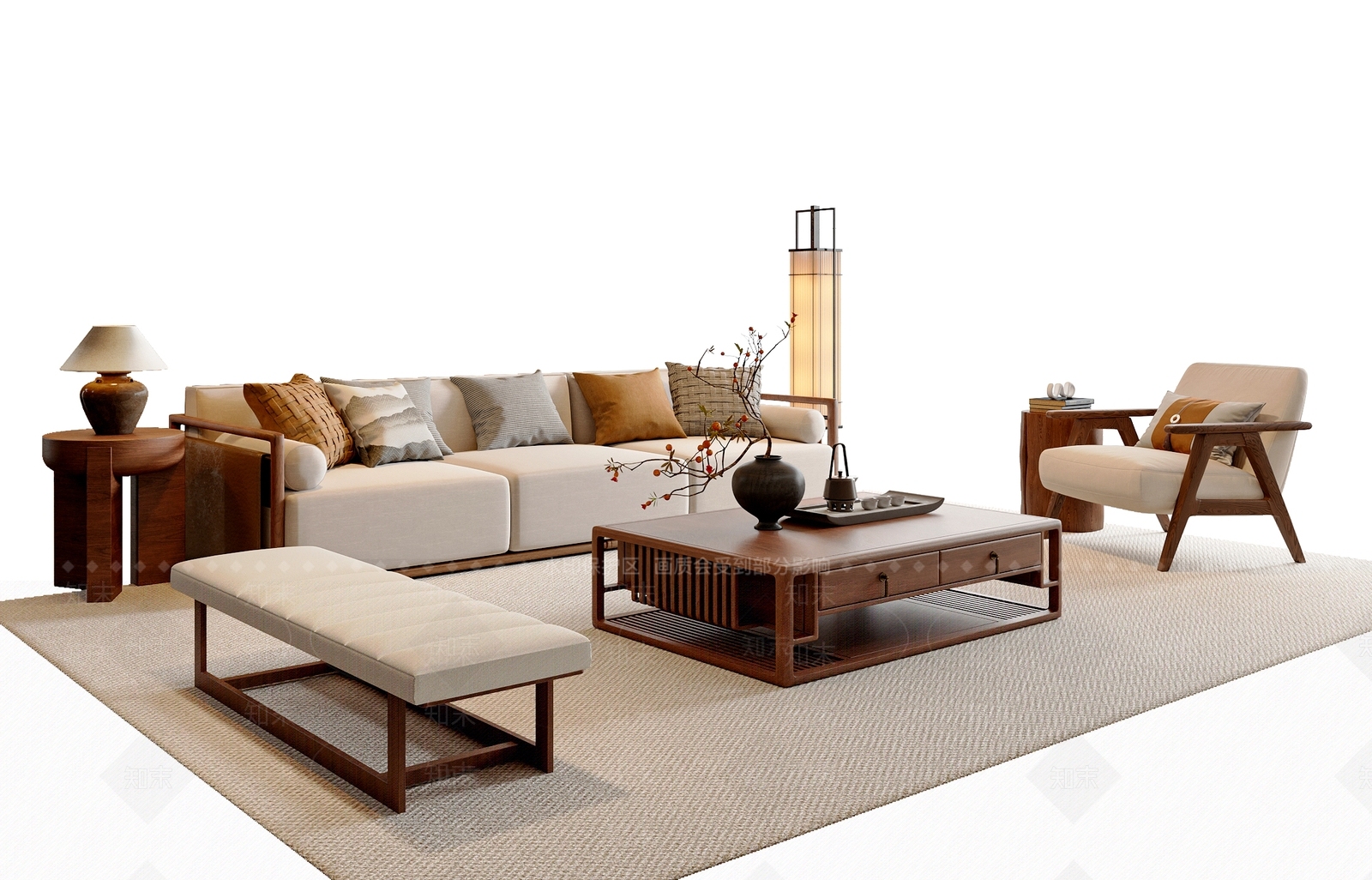 新中式中式沙发组合3D模型下载【ID:1190738568】