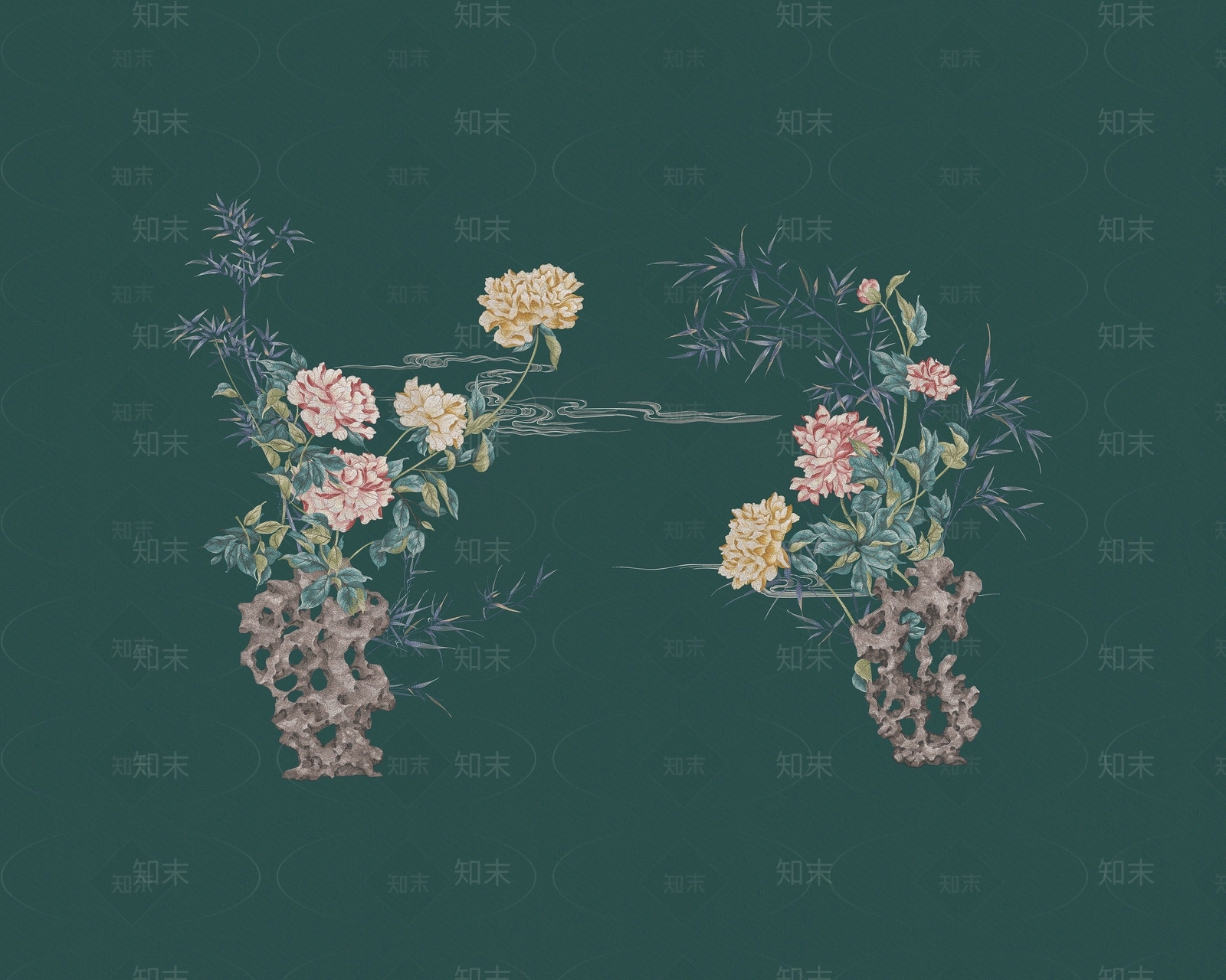 新中式中式花鸟壁纸贴图下载【ID:1190738863】